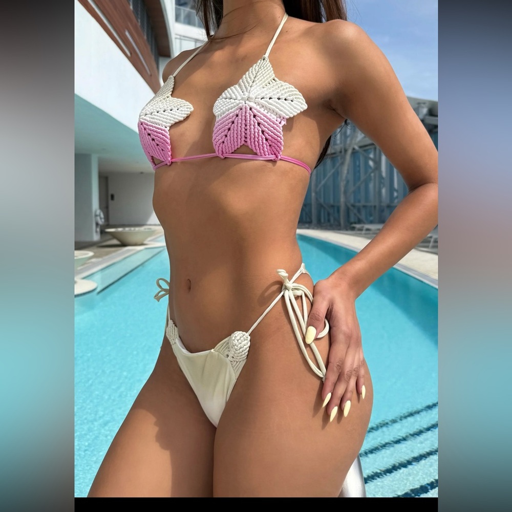Pink and Cream Crochet Bikini Top
